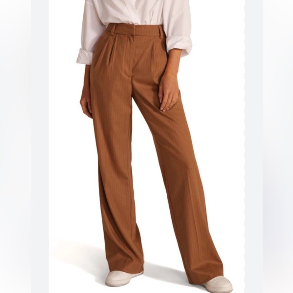 New Favorite Daughter The Favorite Dress Pant in Camel Pinstripe
